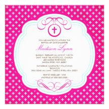 Invitación rosada cruzada dulce del bautismo de la