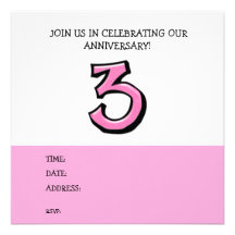 Invitación rosada del aniversario del número 3 ton