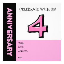 Invitación rosada del aniversario del número 4 ton