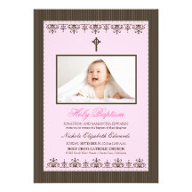 Invitación rosada del bautismo del Victorian 5x7 q