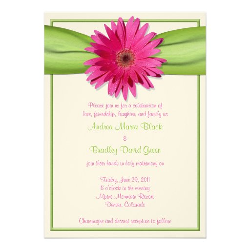 Invitación rosada del boda de la cinta del verde d