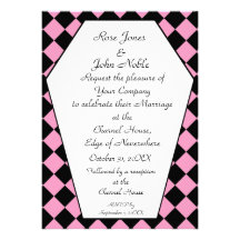Invitación (rosada) del boda del ébano de Damier