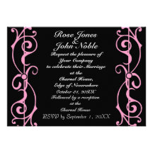 Invitación (rosada) del boda del ébano de la fibri