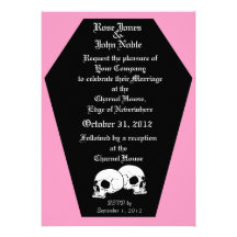 Invitación (rosada) del boda del ébano del ataúd