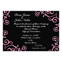 Invitación (rosada) del boda del ébano del cirro