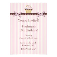 Invitación rosada del cumpleaños de las rayas de l