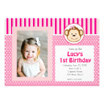 Invitación rosada del cumpleaños del mono del chic
