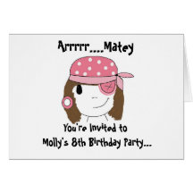 Invitación rosada del fiesta del pirata tarjeta