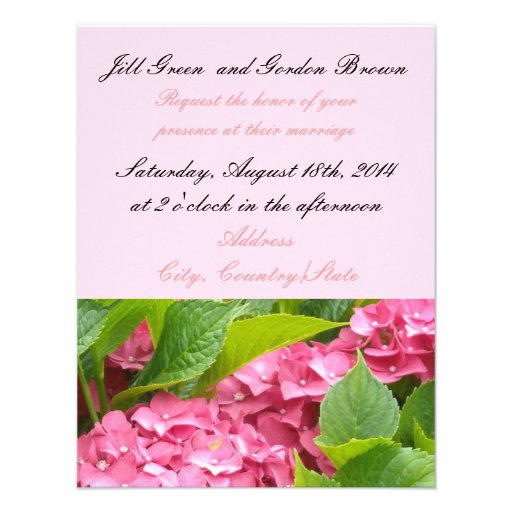 Invitación rosada elegante del boda del Hydrangea