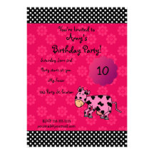 Invitación rosada linda del cumpleaños de la vaca