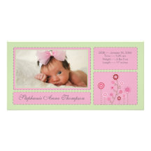 Invitación rosada PhotoCard del nacimiento de la n Tarjeta Fotografica