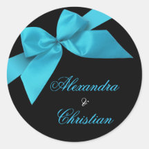 Invitación RSVP del boda de la cinta de la turques Pegatina Redonda