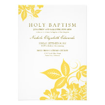 Invitación santa floral amarilla limón del bautism