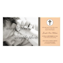 Invitación simple y dulce del bautismo del melocot tarjetas fotograficas personalizadas