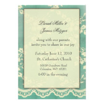 Invitación suave del boda del cordón del verde azu