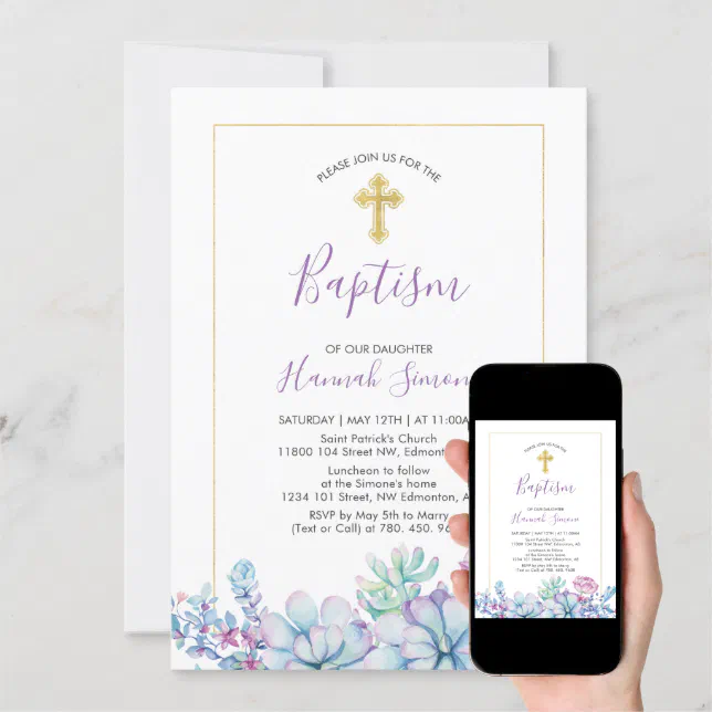 Invitaci N Suculentas Y Cruzadas Bautismo Chica Cristianis Zazzle Es