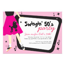 Invitación temática del fiesta de los años 50 de l