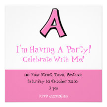 Invitación tonta del fiesta del rosa de la letra A