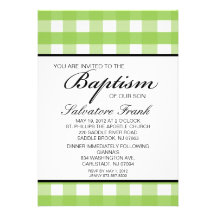 Invitación unisex a cuadros verde del bautismo