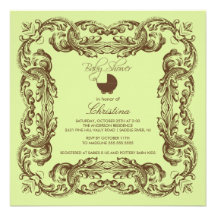 Invitación verde de la fiesta de bienvenida al beb
