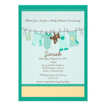 Invitación verde de la fiesta de bienvenida al beb