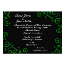 Invitación (verde) del boda del ébano del cirro