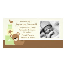 Invitación verde del nacimiento de la foto del oso tarjetas fotográficas 