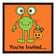 Invitación verde linda del fiesta del monstruo