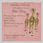 Invitación verde oliva rosada del bebé de las jira invitaciones