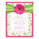 Invitación verde rosada de la fiesta de bienvenida