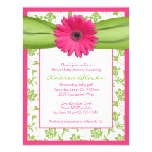 Invitación verde rosada de la fiesta de bienvenida