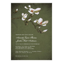 Invitación verde y blanca del boda de la magnolia