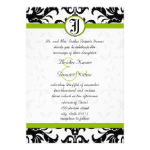 Invitación verde y negra del boda del damasco