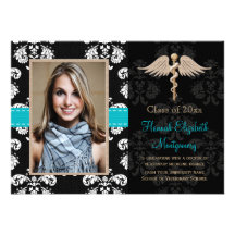 Invitación veterinaria azul de la graduación de la