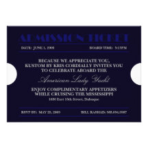 Invitaciones azules 5x7 del boleto de la admisión invitacion personal 