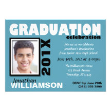 Invitaciones azules de la graduación de la foto de anuncio