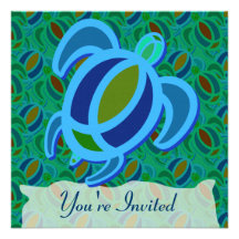 Invitaciones azules de la tortuga de mar comunicado personalizado
