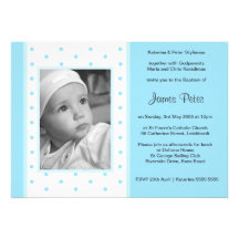 Invitaciones azules del bautismo de los lunares anuncios personalizados