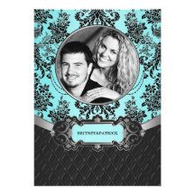 Invitaciones azules del boda de Tiffany del damasc Invitación Personalizada