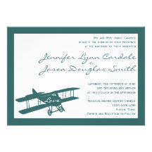 Invitaciones azules del boda del aviador del bipla comunicados
