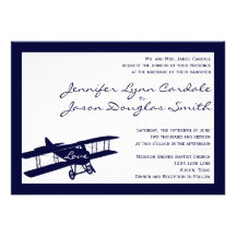 Invitaciones azules del boda del aviador del bipla invitación