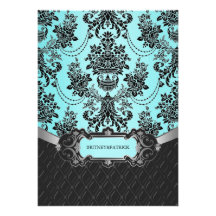 Invitaciones azules del boda del damasco negro anuncio personalizado