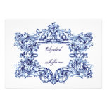 Invitaciones azules del boda del marco del vintage comunicado personalizado