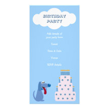 Invitaciones azules lindas del perro del dibujo an tarjetas fotograficas personalizadas