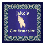 INVITACIONES azules y beige de la confirmación del Invitación