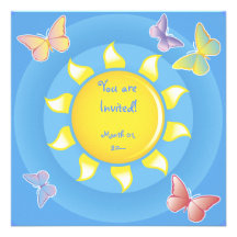 Invitaciones bonitas de Sun y de las mariposas Comunicado Personalizado