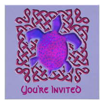 Invitaciones célticas púrpuras de la tortuga del n anuncios  