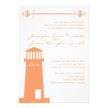 Invitaciones coralinas del boda del faro náutico comunicado personalizado