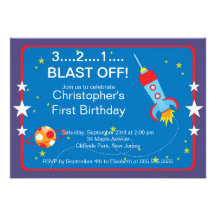 Invitaciones de la fiesta de cumpleaños de Rocket  Comunicados Personalizados