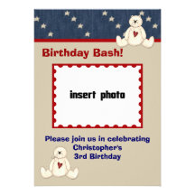 Invitaciones de la fiesta de cumpleaños del oso de invitación personalizada